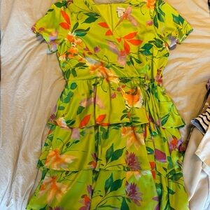 Nicole Miller Green and Orange Tie Front Tiered Sundress